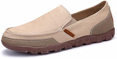 SANBANG Men’s Sneaker Canvas Flat Slip-On Loafers Boat Shoes For Driving Walking Weeding Outdoor Khaki 10 M US