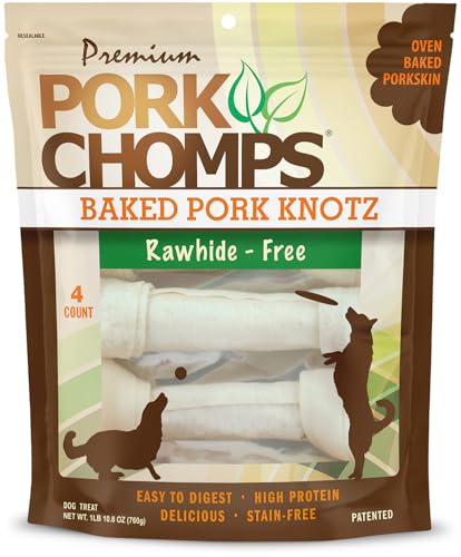 Pork Chomps Baked Pork Skin Dog Chews, 11 Inch Knots, 4 Count, 1 Pack - Long-La…