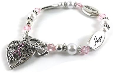 Women Pink Hope Strength Courage Charm Cancer Awareness Bracelet and Armband