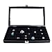 Ikee Design Glass Top Black Ring Display Case With 72 Slot Ring Foam, Ring Storage Tray, Easy Carry and Dust Free, 14 3/4