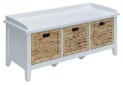 Major-Q Bench With Storage for Living Room/Entryway/Hallway, 3 Basket Drawers, White Finish 43 in. L x 16 in. D x 18 in. H