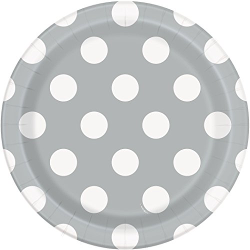 Silver Polka Dot Paper Cake Plates, 8ct