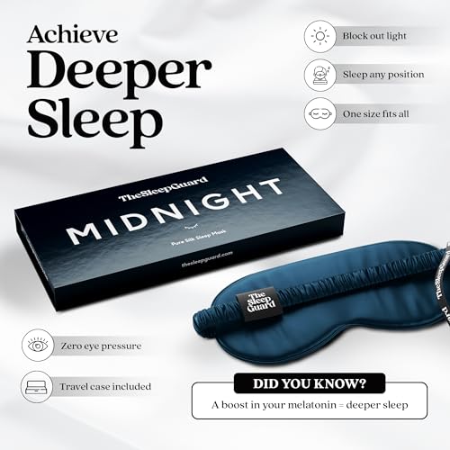 TheSleepGuard Pure Silk Sleep Mask [100% 6A Mulberry Silk, 22 Momme] Light Blocking Travel Essentials. Eye Masks for Sleeping. Black Oeko-Tex Blindfold. Eye Covers for Men & Women (Midnight Navy)