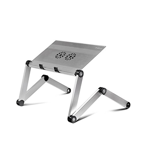 Furinno X7-F Aluminum Adjustable Laptop Table/Portable Bed Tray with Cooler Fan, Silver