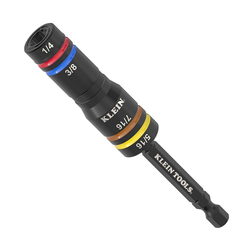 Photo 1 of Klein Tools 651QS Quad Socket, 4 Sizes in 1 Socket, 4-in-1 Color Coded SAE Impact Rated, Heavy Duty, 1/4-Inch Drive, 3-1/2-Inch Shaft