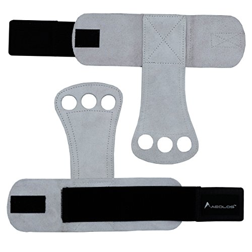 AEOLOS Leather Gymnastics Hand Grips-Great for Gymnastics,Weight Lifting,Pull Ups,Kettlebells and Crossfit Training (White(2 Layers Leather), Small)