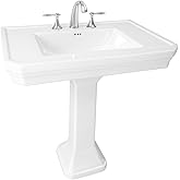 Renovators Supply Victorian 32" W Large Pedestal Bathroom Sink – Heavy-Duty White Porcelain, Pre-Drilled Widespread Faucet Ho