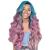 Ladies Wig,Freesa Fashion European And American Two-color Bleaching Powder Purple Wig Women Long Curly Straight Wavy Synthetic Full Hair Wig Pink Purple Cosplay