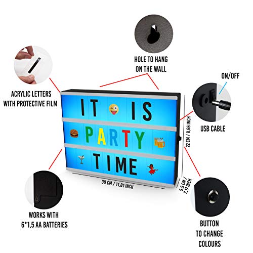 Cinema Light Box Color Changing with 400 Letters, Emojis, Remote Control and 2 Markers - BONNYCO | Led Light Box 16 Colors Home, Office & Room Decor | Cinema Led Sign Letters Board Gifts for Women Men