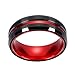 POYA 8mm Black Matte Finish Tungsten Carbide Ring Beveled Edge Red Interior Wedding Band