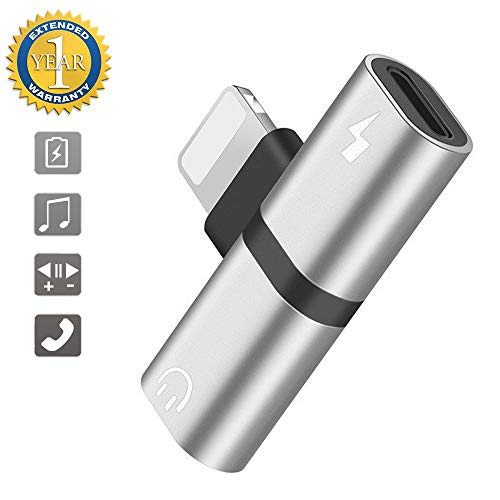 Headphone Adapter for iPhone X/Xs/Xs Max/XR/8/8 Plus/7/7 Plus/6 Earphone Splitter for iPhone Dongle 2 in 1 Charger Headset Cable Connector Audio Accessories, Earphone Audio Adapter Support All iOS