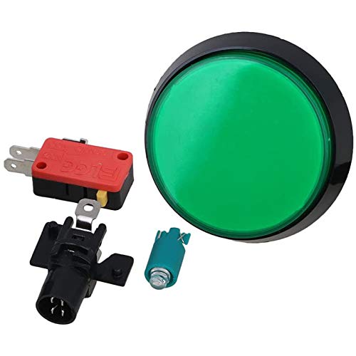 Game Push Button, Play Games Consoles Button 12V LED Illuminated Push Buttons 60mm(Green)