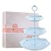 3-Tier Ceramic Cupcake Stand - Elegant Embossed Porcelain Dessert Display Cake Stand - Colorful & Diverse for Baby Shower, Birthday, Wedding, Tea Party (Blue)
