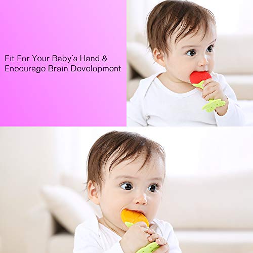MICHEF Teething Mittens for Baby (2 Pack) with Baby Teething Toys (3 Pack), Self Soothing Pain Relief Mitt, Silicone Baby Teethers, BPA-Free, Natural Organic Freezer Safe for Infants and Toddlers