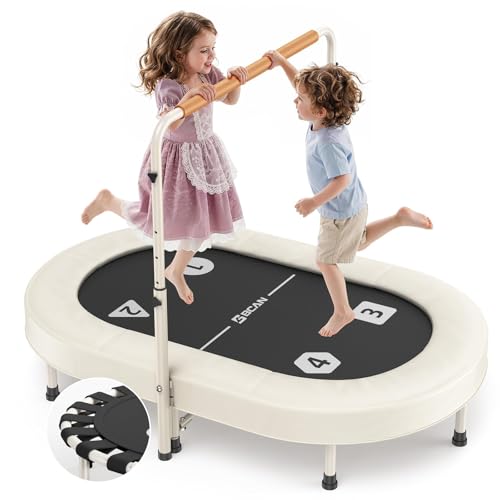 BCAN BT6 56" Double Mini Trampoline for Kids, Foldable Indoor, Handlebar |