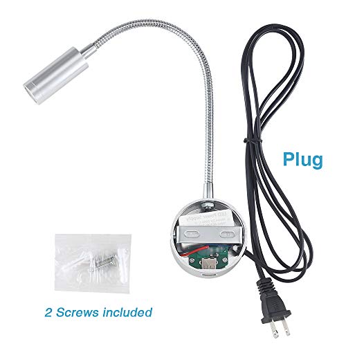 Plugin Bedside Reading Wall Light with USB Charging Port, LED Wall