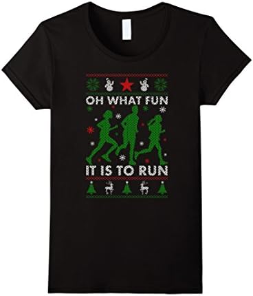 Women's Oh What Fun It Is To Run Merry Chirstmas T-Shirt XL Black