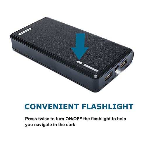 Power Bank 20000mah Portable Charger Dual USB Output External Cell Phone Battery Pack with LED Light for iPhone, iPad Samsung Galaxy and More (Black)