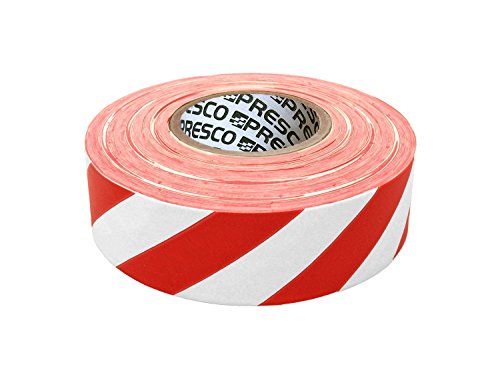 Presco SWR 1-3/16" x 300' White/Red Stripe PVC Flagging Tape, 3.75" Height, 1.18" Wide, 3.75" Length