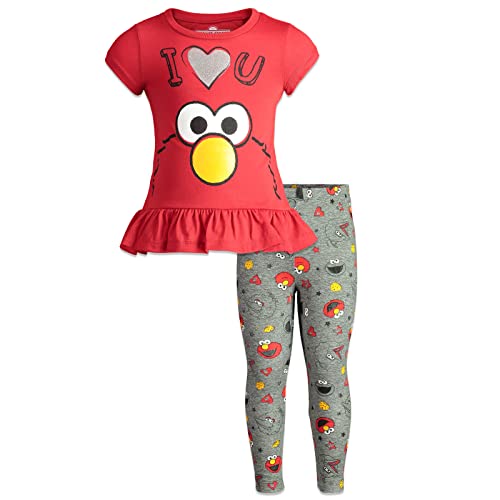 Sesame Street Big Bird Cookie Monster Elmo Pullover T-Shirt and Leggings Outfit Set Infant to Little Kid