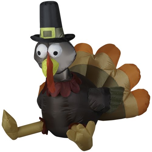 Gemmy Turkey Wearing Pilgrim Hat Inflatable Airblown Yard Decoration, 3-Feet Tall