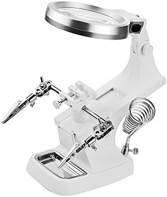 Hobby LED Light Helping Hands Magnifier Station - 3X 4.5X USB Lighted Hands Free Magnifying Glass Stand with Clamp and Alligator Clips - For Soldering, Assembly, Repair, Modeling, Hobby, Crafts