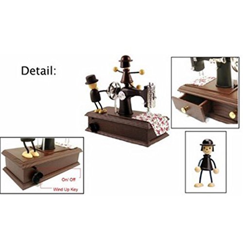 Musical Wind up Vintage Miniature Oak Mini Sewing Machine Style Mechanical Plastic Music Box Vintage Look Table Desk Decoration Toy Gift for Kid Children Birthday Gift (1)