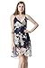 Moxeay Sexy V Neck Spaghetti Straps Back Cross Floral Print Chiffon Dress (L, Blue)