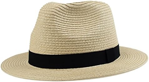 Men's Wide Brim Panama Havana Fedora Beach Straw Sun Hat UPF 50+