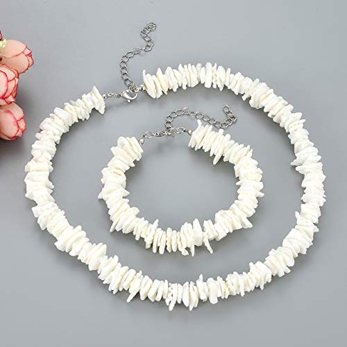 HSWE Puka Shell Choker Necklace Seashell Necklace Cowrie Shell Bracelet Hawaiian Jewelry Set (Puka Shell Bead Set) - Thumbnail 5