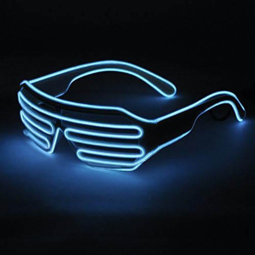 SYDT flashing Sunglasses EL Wire Party Favors Costume Novely LED Multi Color Shutter Shaped Rave Glasses for Party Decorations Clubbing Christmas(Ice Blue)