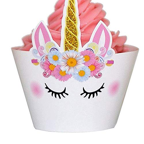 Xeminor Premium Unicorn Party Decorations for Kids Baby Cake Toppers, Plates, Napkins, Gifts Bag, Ppcorn Box Birthday Party Celebration Paper Tableware Decorations 12 Cake Wrapper and Topper