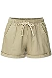 COCOLEGGINGS Womens Drawstring Elastic Waist Cotton Linen Casual Beach Shorts