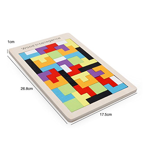 Brain Tetris Block , Early Education 40-PCS Colorful Wooden Tangram Jigsaw Puzzles Intelligence Puzzle for Preschool Children Kids (B)