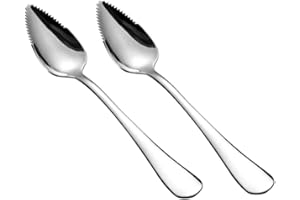 Stainless Steel Grapefruit Spoon,Grapefruit Spoons Silver Stainless Steel Half Serrated Fruit Dessert Cutter Spoons 2Pcs