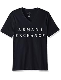 A   X Armani Exchange Camisa de algodón con logotipo de cuello en V para hombre