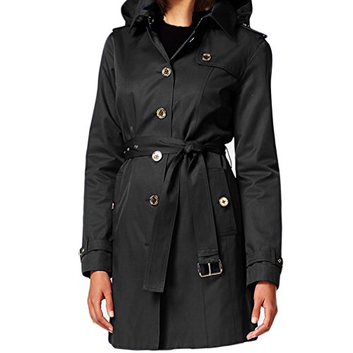 MICHAEL Michael Kors Hooded Satin Trench Coat - Black (XLarge)