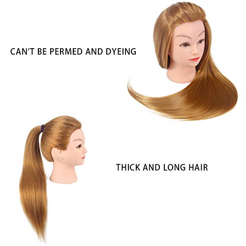 Mannequin Head with Hair, Beauty Star 26 Inch Training Head Hair Mannequin Manikin Head Cosmetology Doll Head Practice Styling Hairdressing Training Braiding Heads + Table Clamp Stand + Braid Sets