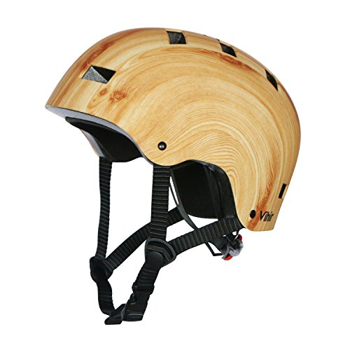 Vihir Multi Sports Bike Skateboard Helmet Classic Adult and Kids Adjustable Dial Helmet, Wood Grain, M