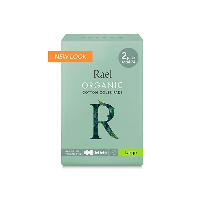 Rael Certified Organic Cotton Menstrual Large Pads - 2Pack/ 24 Total - Ultra Thin Natural Sanitary Napkins with Wings (2 Pack),24 Count