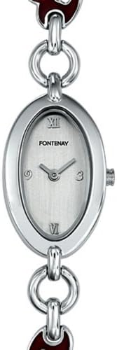 Fontenay Women's Analog Quartz Oval Watch with Mother-of-Pearl Back, Silver Metal Chain and Red Enamel Bracelet - GR1217AUE