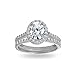 Hoops & Loops 925 Sterling Silver Cubic Zirconia Oval-cut Halo Bridal Wedding Band Engagement Ring 2Pcs Set for Women Teen Girls, Sizes 4-10