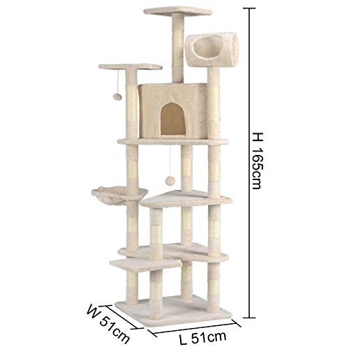 Ribelli-XXL-Kratzbaum-Katzenbaum-Kratzbume-Sisal-Seil-Plsch-Bezug-Liege-Hhle-Katzenmbel-Spielhaus-Spielzeug-Katzen-Hhe-165-cm