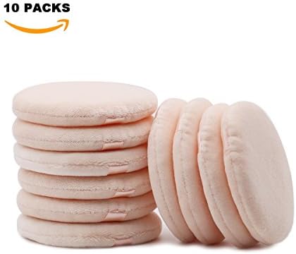 Doctor Queen Powder Puff for Face Foundation Makeup, 3.54 inch, Cotton, with Strap, Washable, Large Size, Pack of 10