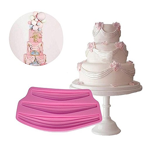 Fondant Baking Mold, KOOTIPS Lace Fondant Mermaid Silicone Mold Three Retro Satin Ribbon Around the Edge of the Curtain Cake Tool Cake Mold Decorating