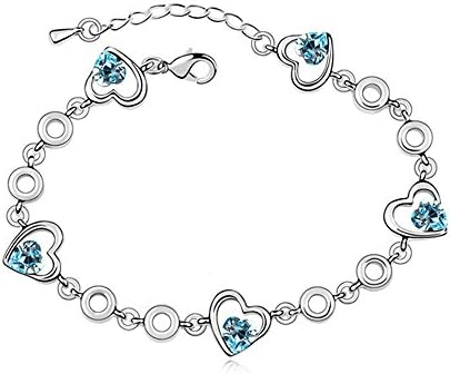 Silver Tone Heart Shaped Cut AAA Sea Blue Cubic Zirconia Link Bracelets Fashion Jewelry