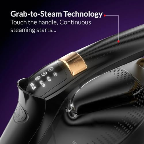 Feller Germany Vanguard Plus Steam Iron 3000W,Grab-to-Steam Technology,Prime Gold Ceramic 2x Sole Plate+Anti Calc,Anti Drip,Auto Shut Off,Display,Turbo Steam, SI300,2Y Guarantee-UAE Version (Gold)