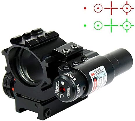 Huntiger Red Dot Holographic Reflex Sight Optical Scope RED Green Illuminated 4 Reticles with Tactical Red Laser Sight Mounted