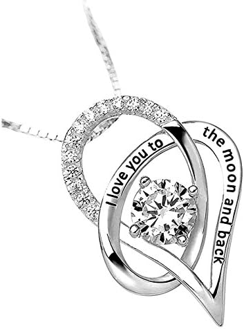 Best Heart Necklace Pendant Sterling Silver 925"I Love You To The Moon and Back" Cubic Zirconia Crystal