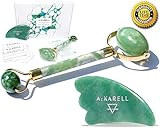 A:KARELL Jade Roller For Face & Gua Sha SET 100% Real Chi Himalayan Jade Anti Aging Skincare Therapy Tool Jade Facial Roller Depuffing Anti-Wrinkle Facial Roller De Puffer Massager